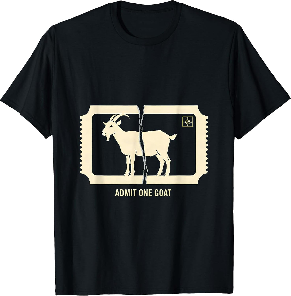 Men's Admit One Goat Stencil Graphic Freemason Square Compass T-Shirt - Black