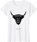Women's Moo's It Going Minimalist Highland Cow Whimsical Humor T-Shirt - White
