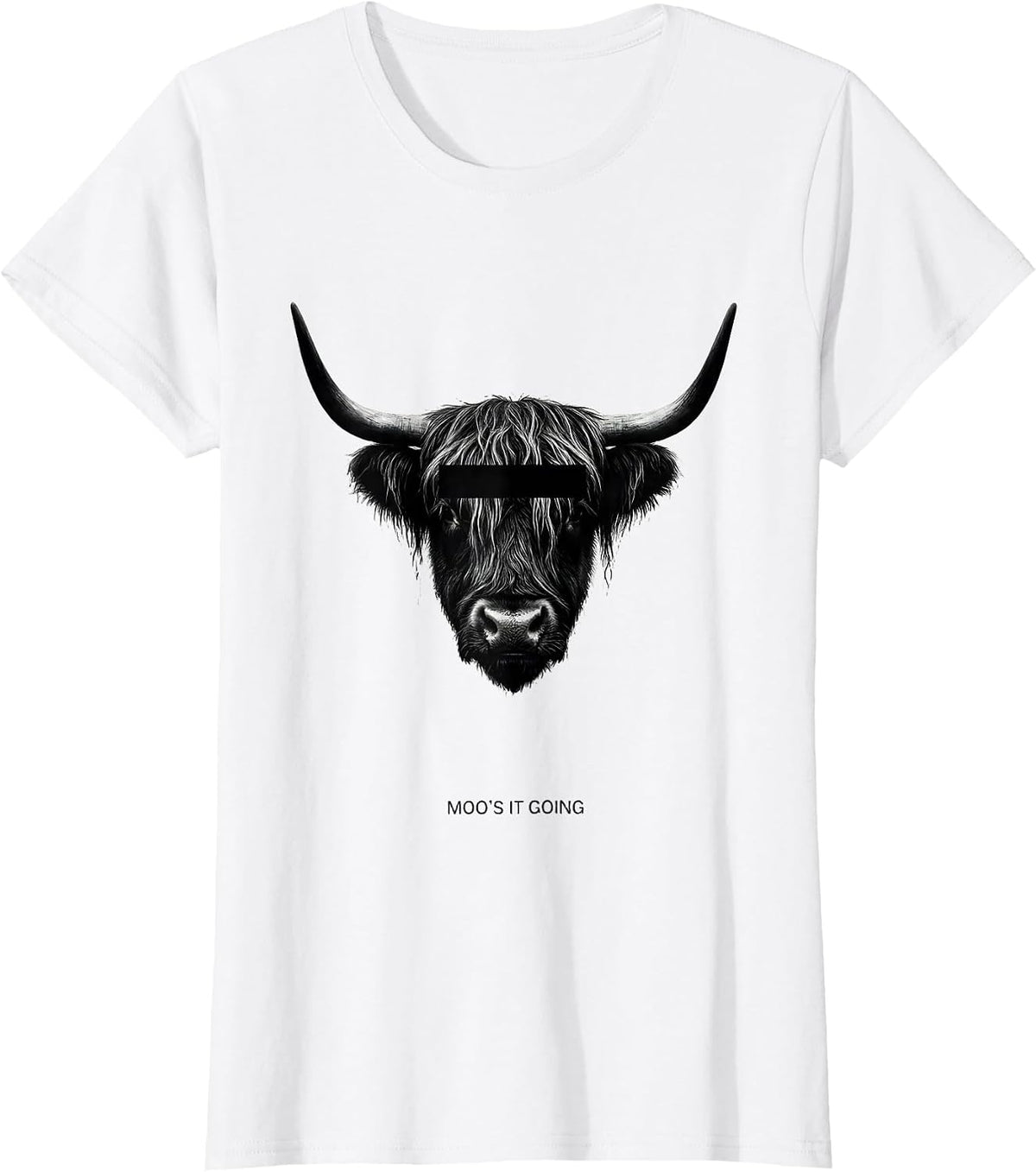 Women's Moo's It Going Minimalist Highland Cow Whimsical Humor T-Shirt - White
