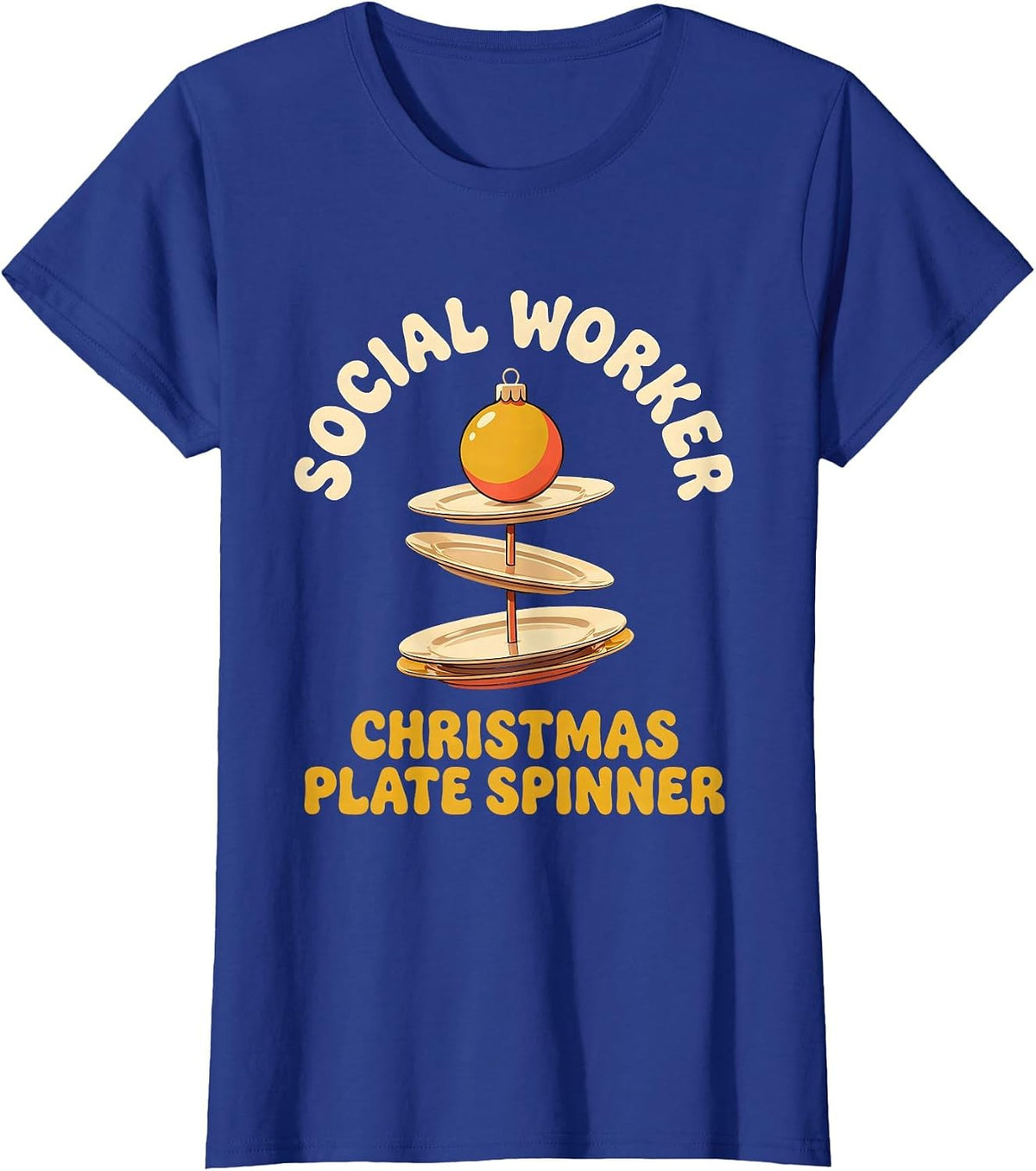 Women's Social Worker, Christmas Plate Spinner Retro Social Work T-Shirt - Royal Blue