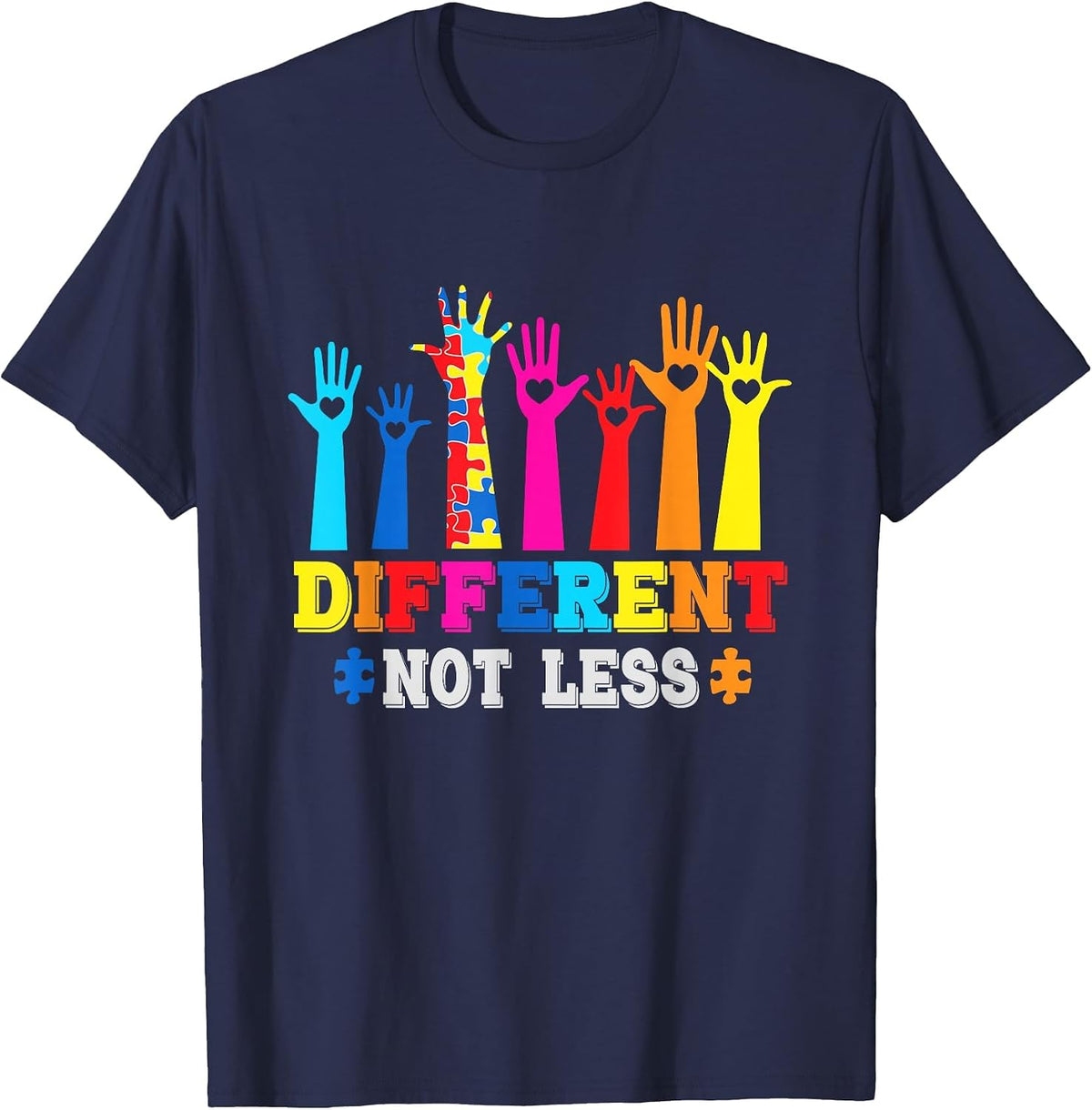 Autism Awareness, Different Not Less, Support Autism T-Shirt - Navy Blue
