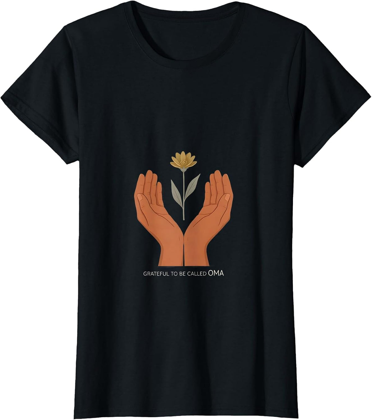 Grateful To Be Called Oma Sentimental Grandma Floral T-Shirt - Black