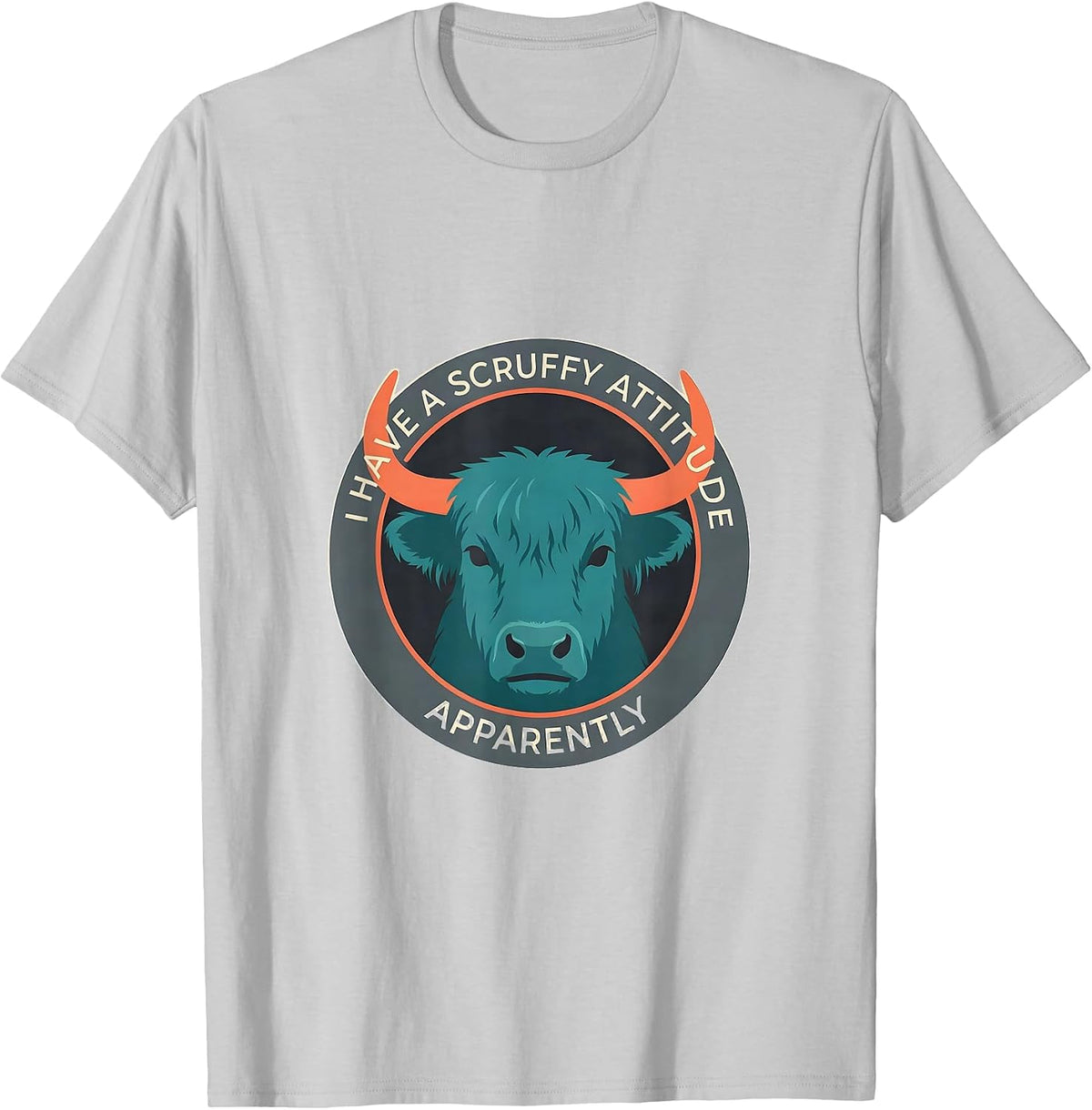 Men's I Have A Scruffy Attitude Apparently Funny Highland Cow T-Shirt - Silver Grey