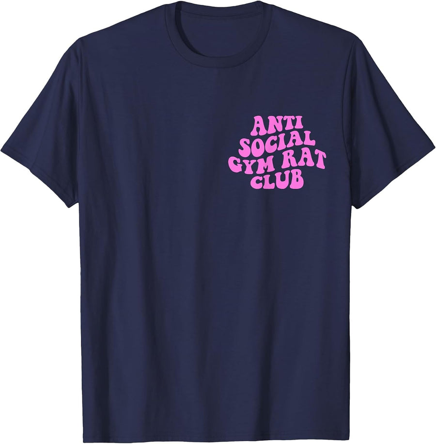 Anti Social Gym Rat Club Funny Gym Fitness Bodybuilding T-Shirt - Navy Blue
