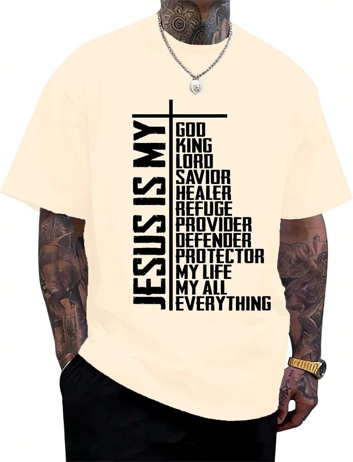 Christian Faith Over Fear Shirts for Men Religious Bible Verse Tshirts - Apricot2