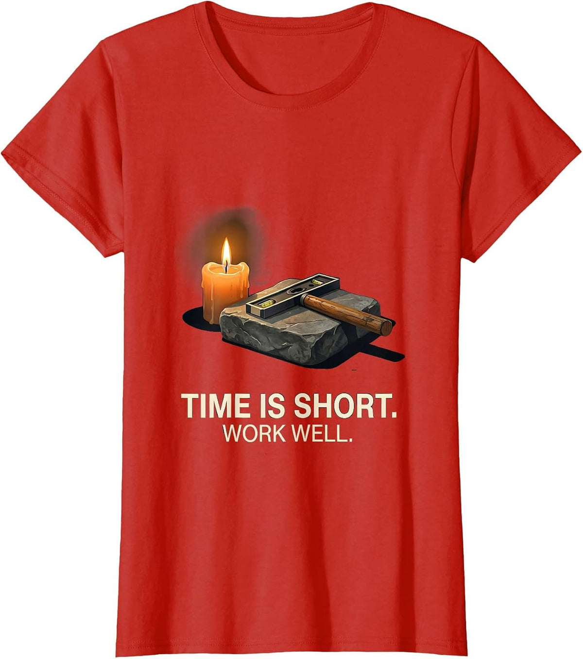 Women's Time Is Short Work Well Editorial Conceptual Freemason T-Shirt - Red