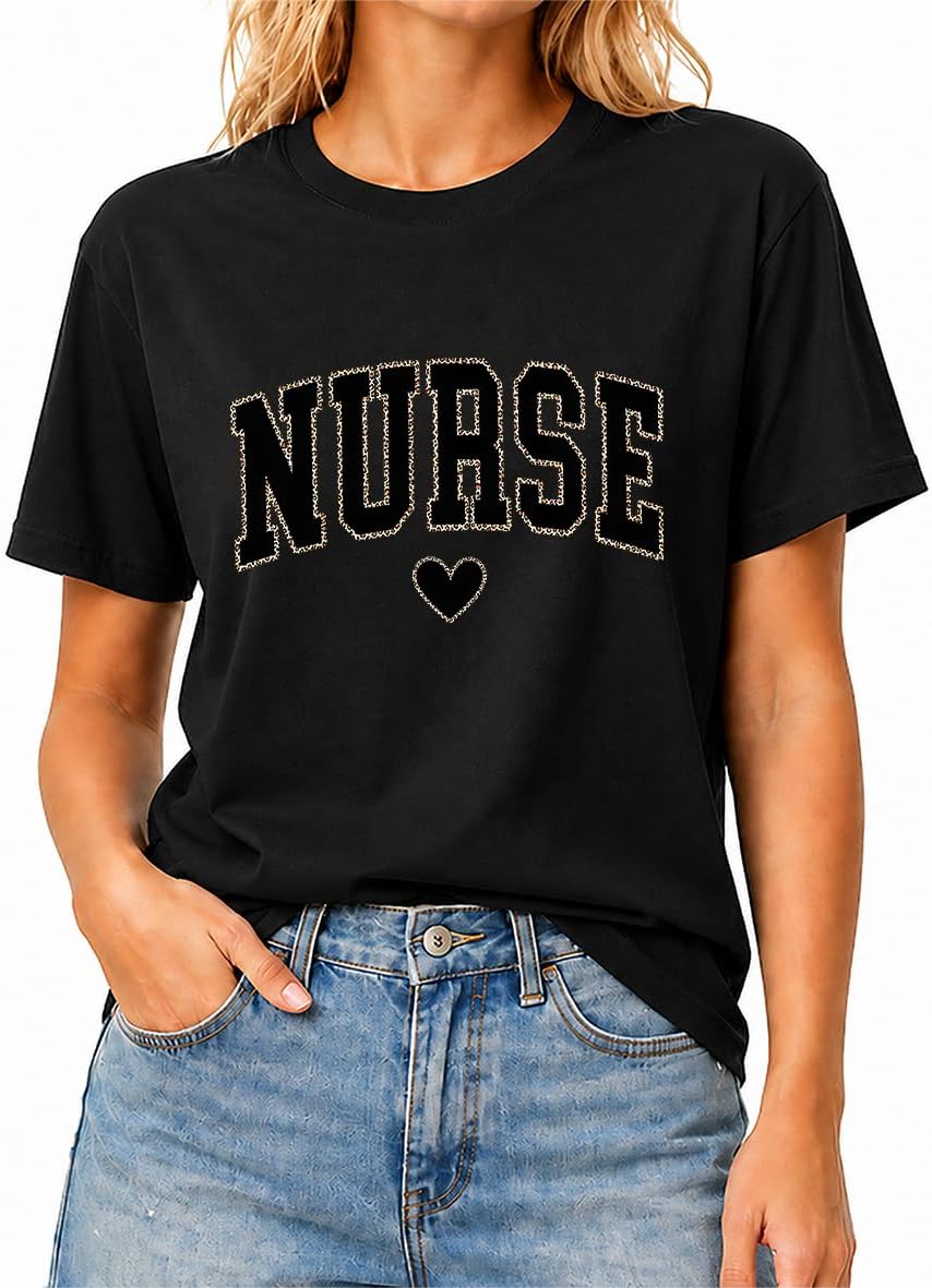 Nurse Shirt School RN Week T-Shirt for Women Nursing Life Gifts Tees - Black Crewneck