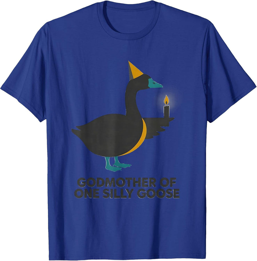 Godmother of One Silly Goose Midcentury Modern Birthday T-Shirt - Royal Blue