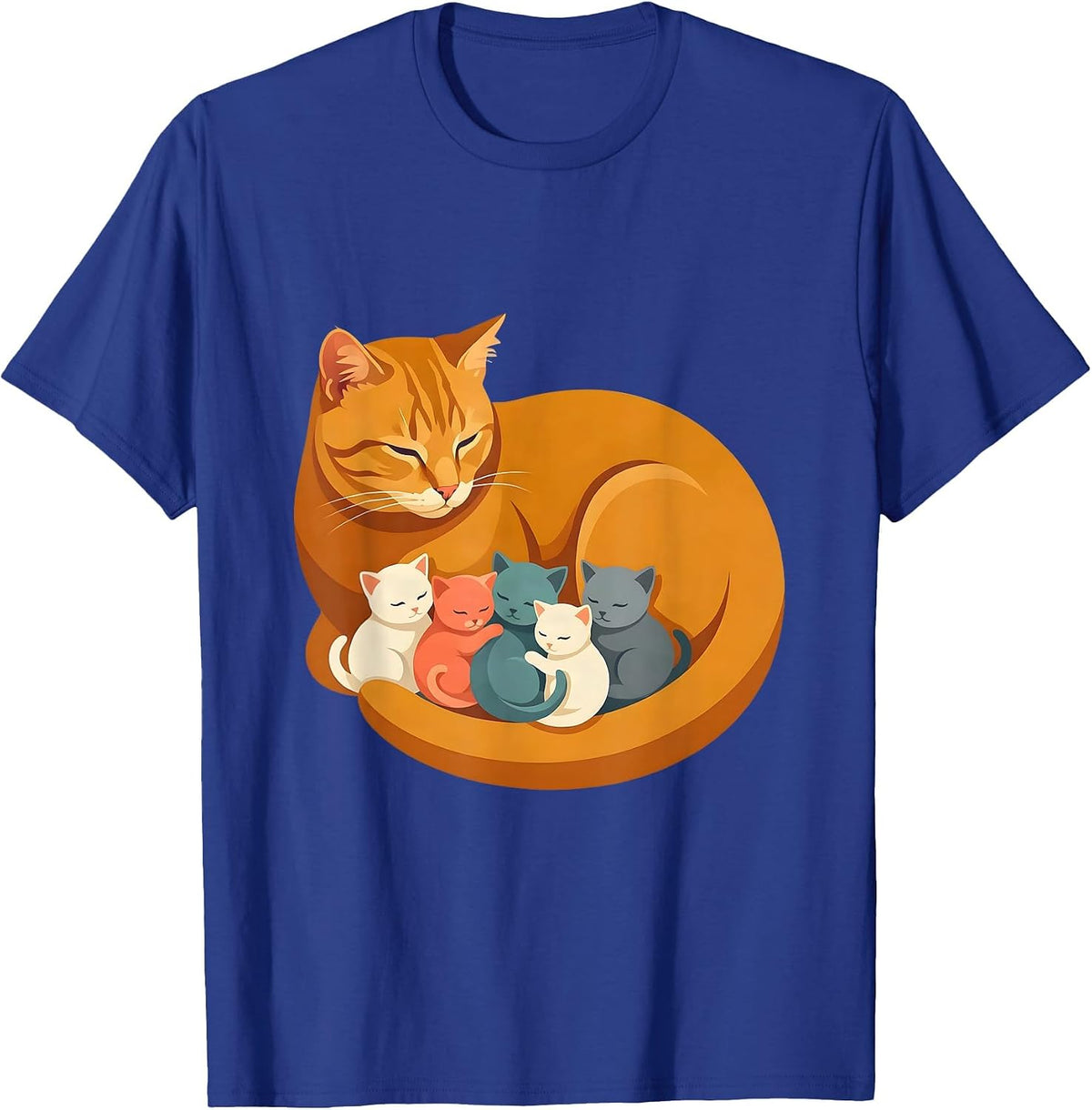 Men's Cat Mom Nursing Kittens Illustration T-Shirt - Royal Blue