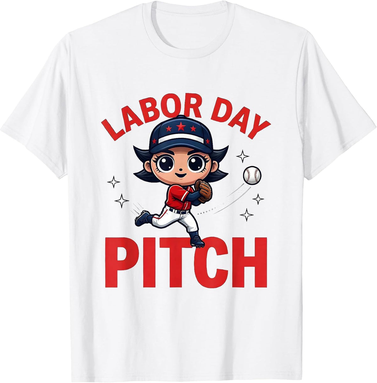 Men's LABOR DAY PITCH Funny Baseball Player Fourth Of July T-Shirt - White