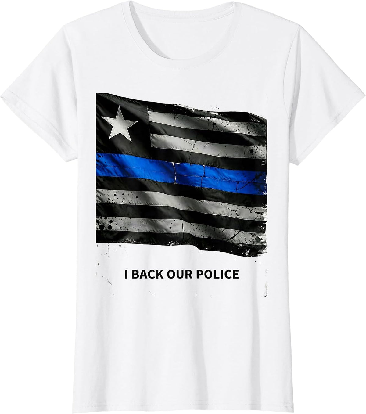 Women's I Back Our Police Distressed Thin Blue Line Police Support T-Shirt - White