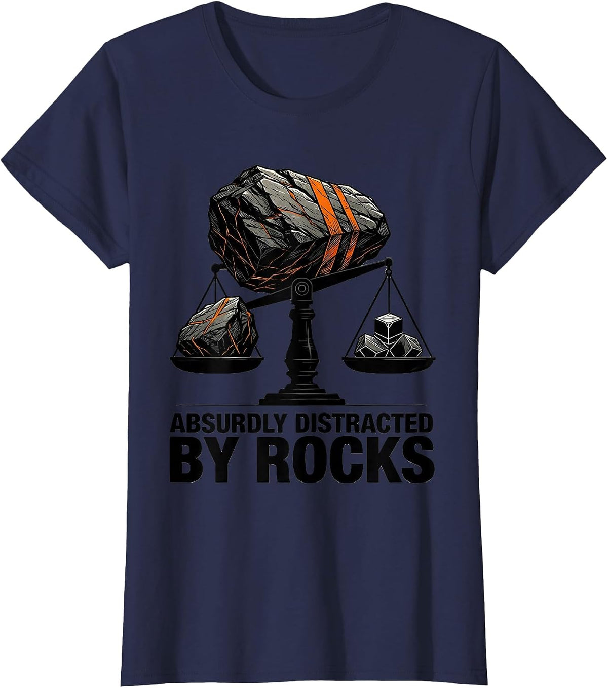 Women's Absurdly Distracted By Rocks Brutalist Graphic Geologist T-Shirt - Navy Blue