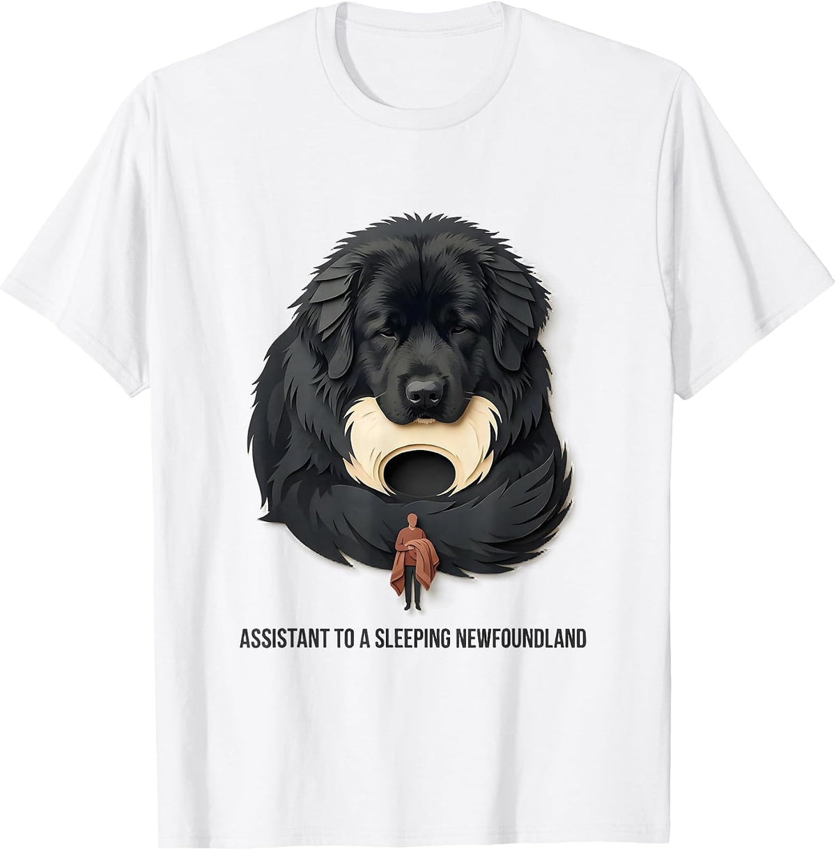 Men's Assistant To A Sleeping Newfoundland Paper-Cutout Dog Lover T-Shirt - White