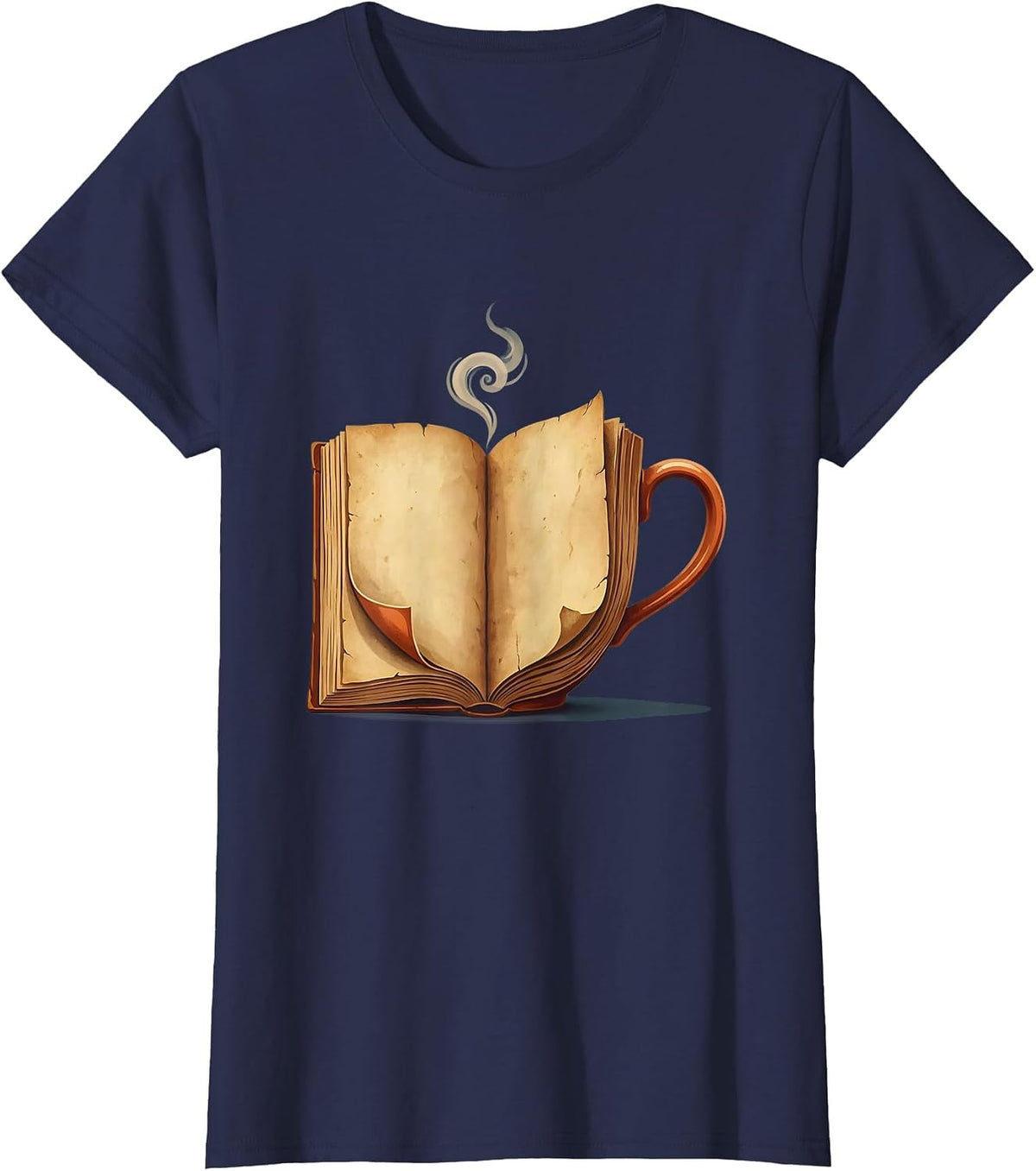 Women's English Teacher Steaming Teacup and Novel Graphic T-Shirt - Navy Blue
