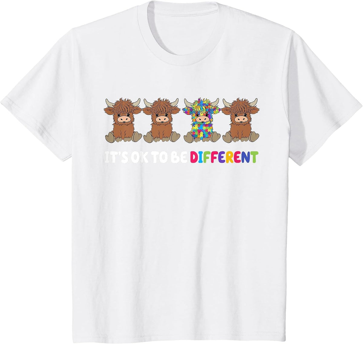 Groovy It's Ok to Be Different Cow Autism Awareness Month T-Shirt - White