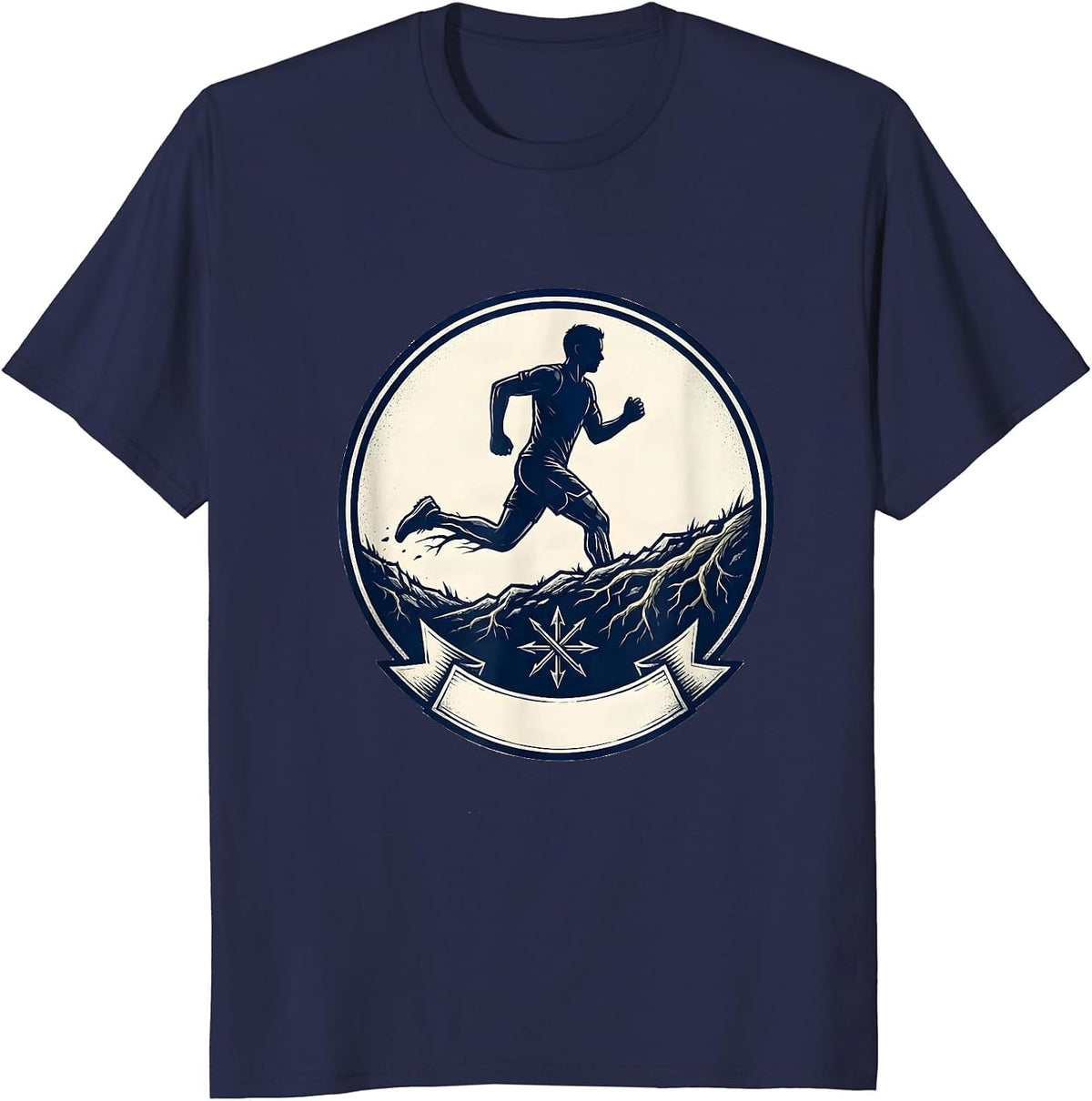 Cross Country Runner Emblem Track And Field Team T-Shirt - Navy Blue