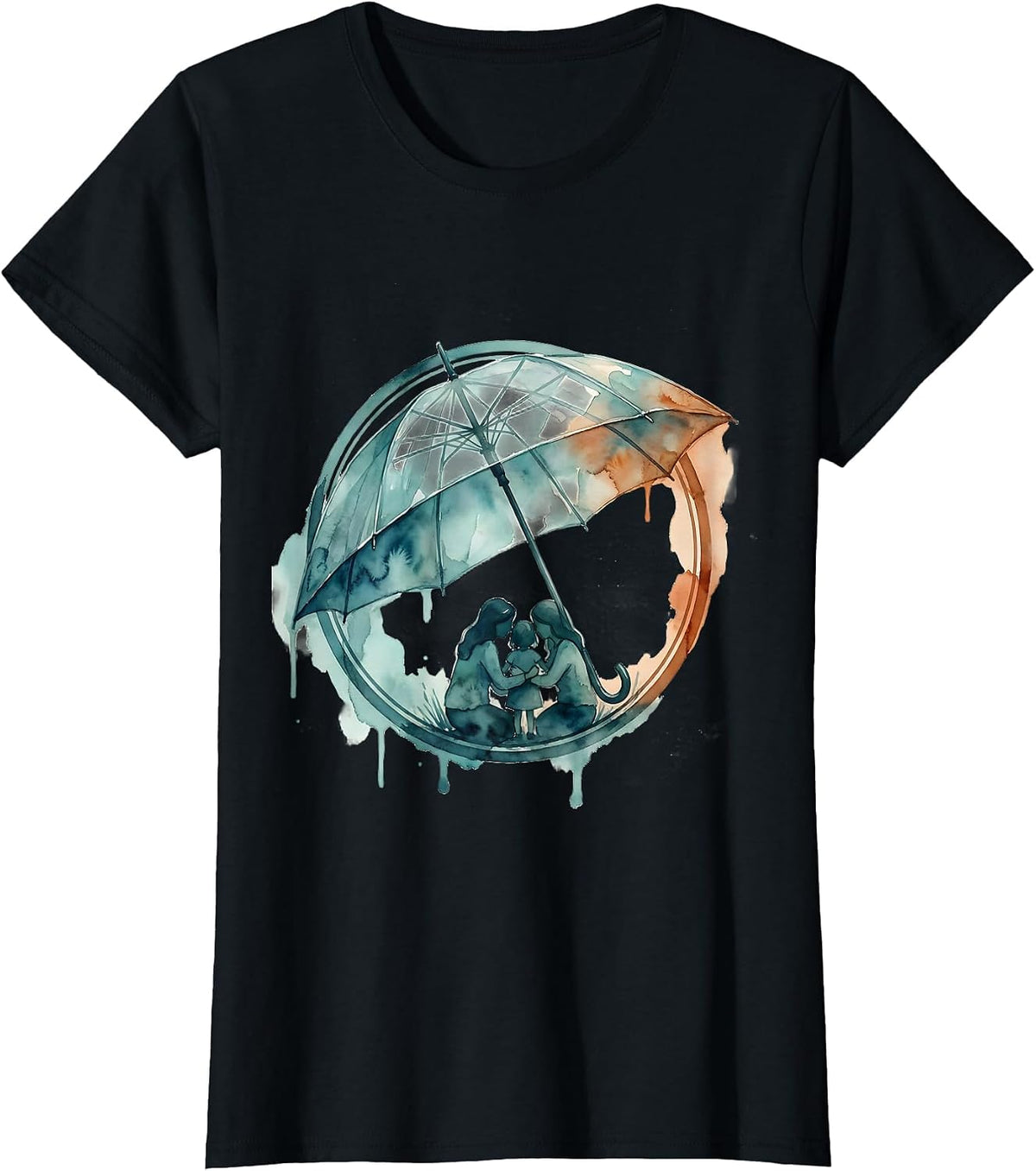 Women's Social Worker Umbrella Shelter Graphic Design T-Shirt - Black
