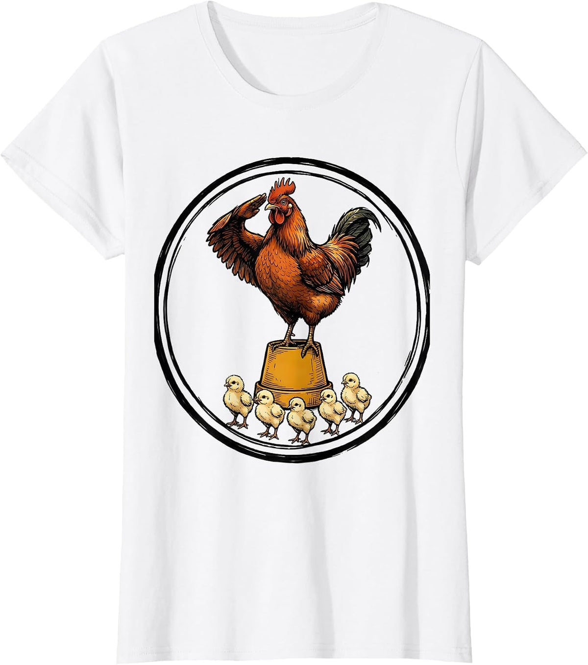Chicken Badge Funny Farm Animal Lover Novelty T-Shirt - White