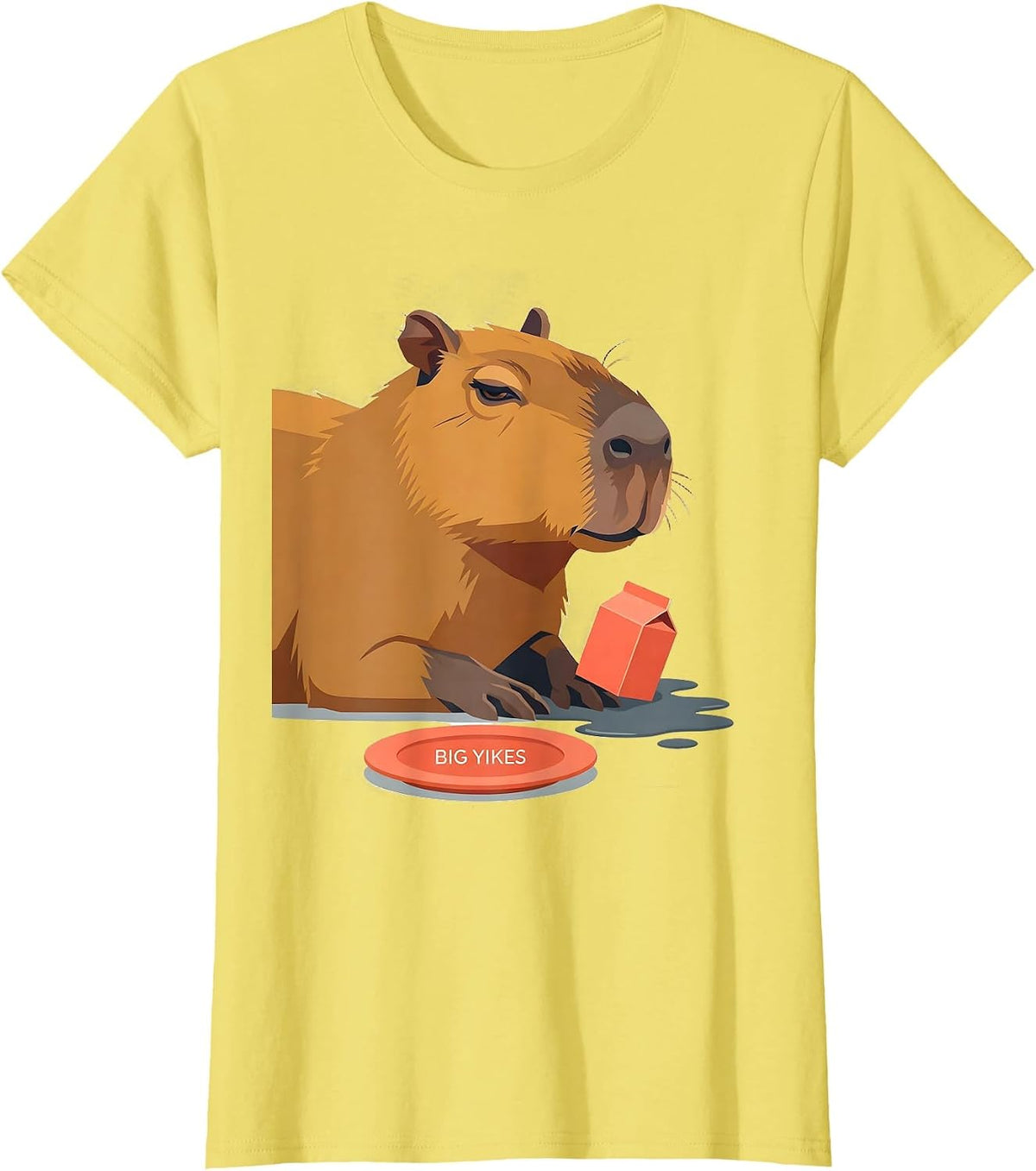 Women's Big Yikes Funny Capybara Animal Meme Humor T-Shirt - Lemon Yellow