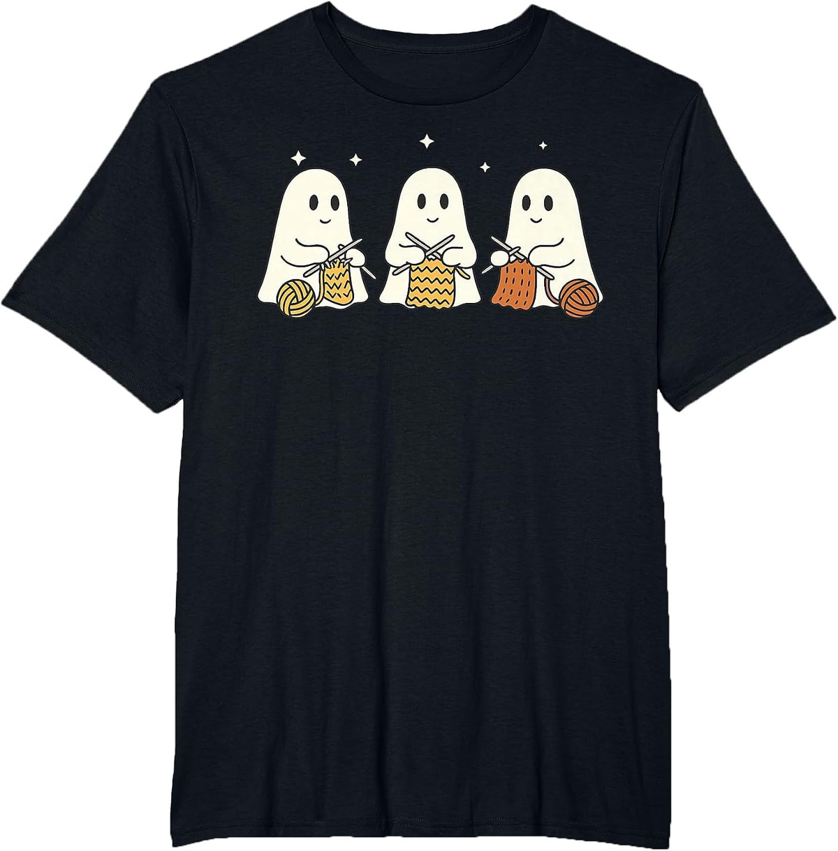 Ghost Knitting Yan Halloween Knitter Craft Mom Knit T-Shirt - Black