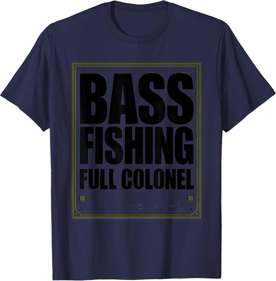 Bass Fishing Full Colonel Funny Fishing Dad Humor T-Shirt - Navy Blue