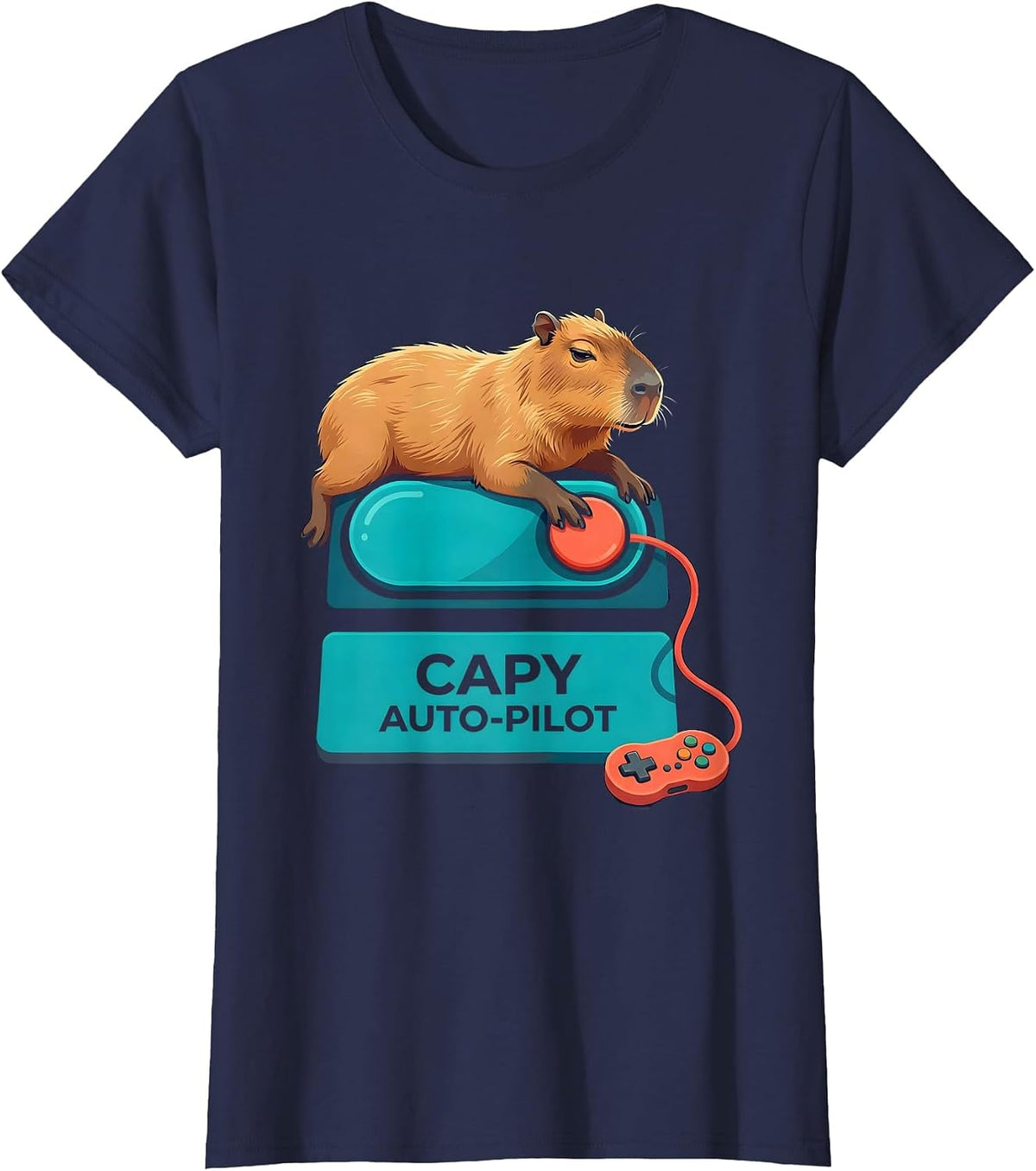 Women's Capy, Auto-Pilot Funny Capybara Gamer Meme Video Games T-Shirt - Navy Blue