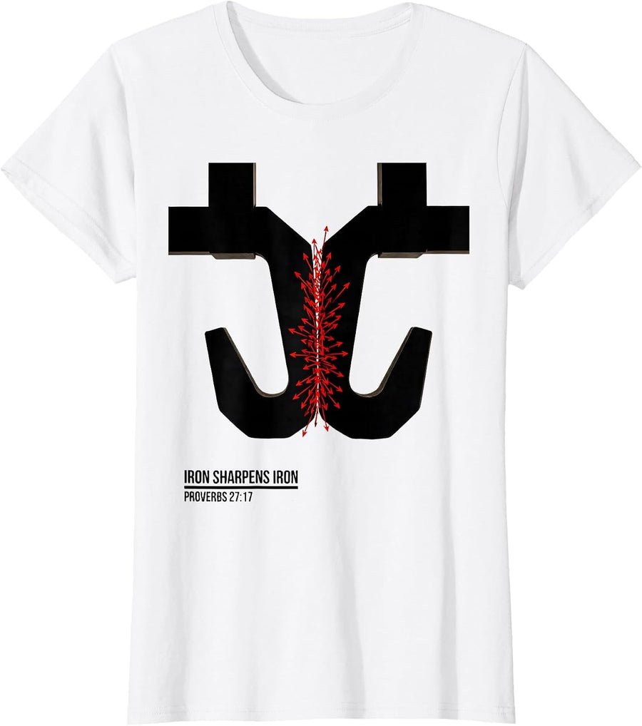 Women's Iron Sharpens Iron Proverbs 27:17 Christian Men Gym Workout T-Shirt - White