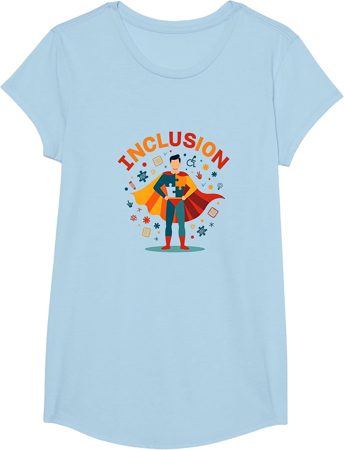 Inclusion Teacher Superhero Gift Special Education T-Shirt - Girls Baby Blue