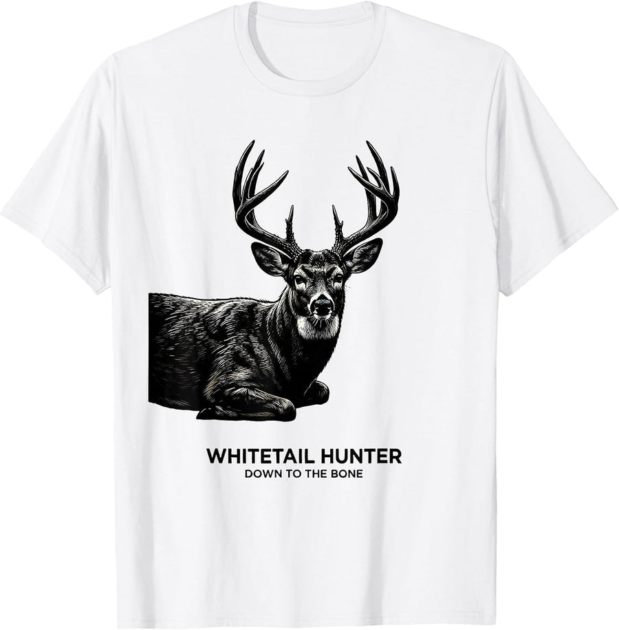Men's Whitetail Hunter Down To The Bone Funny Hunting Dad Humor T-Shirt - White