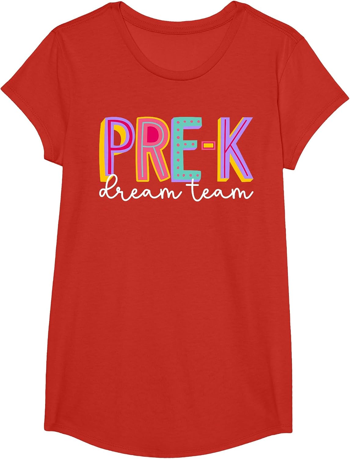 Retro Pre-k Dream Team Groovy Teacher Back to School T-Shirt - Girls Red