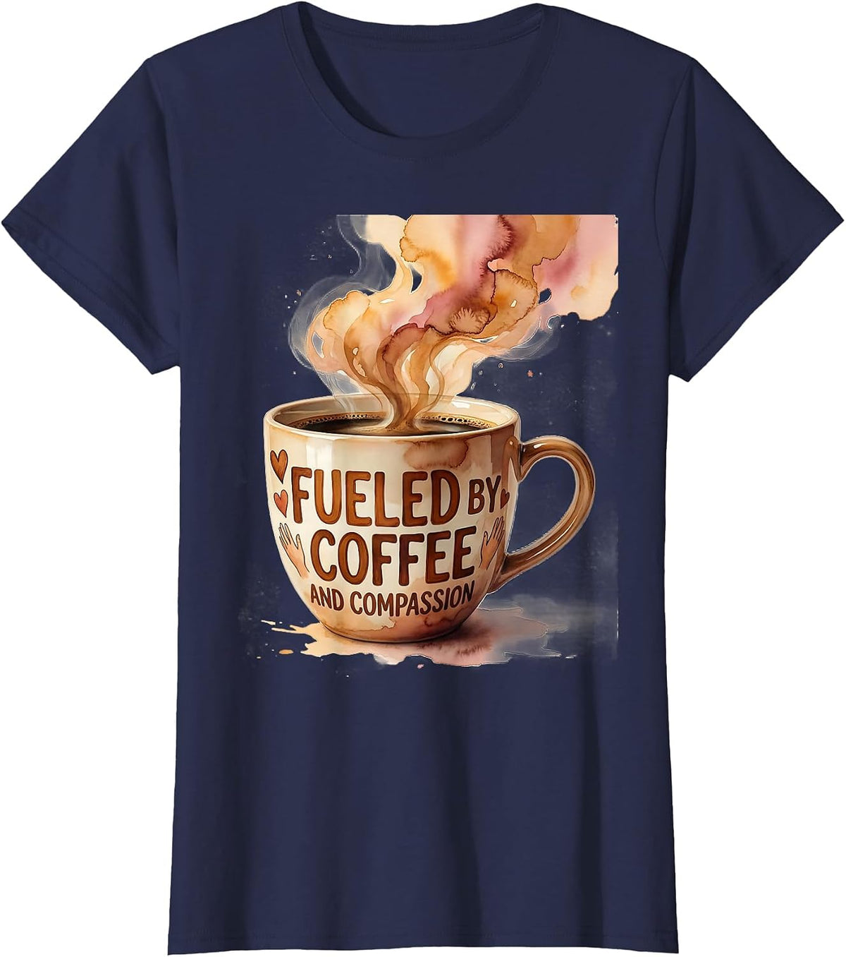 Women's Fueled by Coffee and Compassion Social Worker T-Shirt - Navy Blue