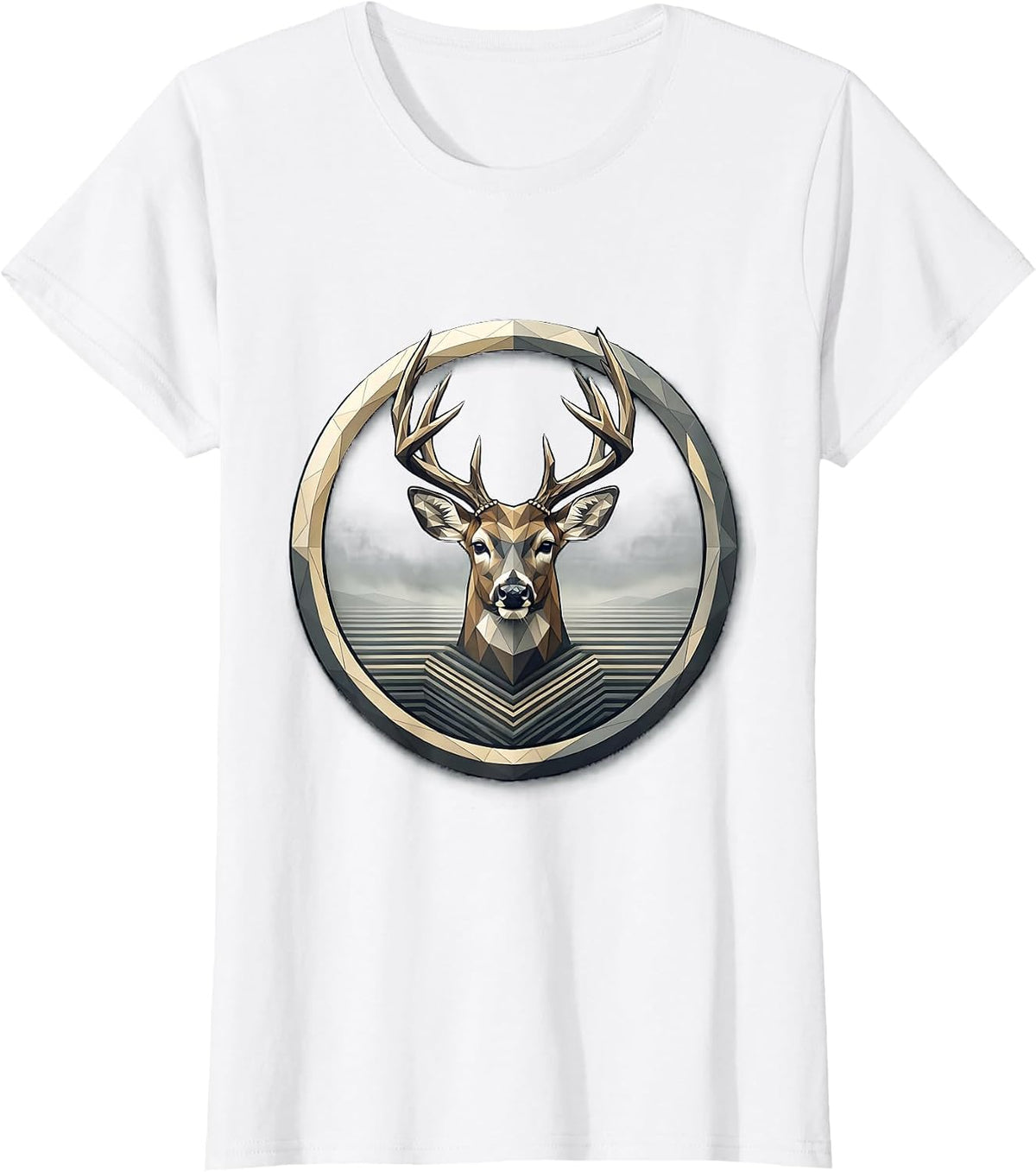 Whitetail Deer in Fog Hunting Illustration T-Shirt - White