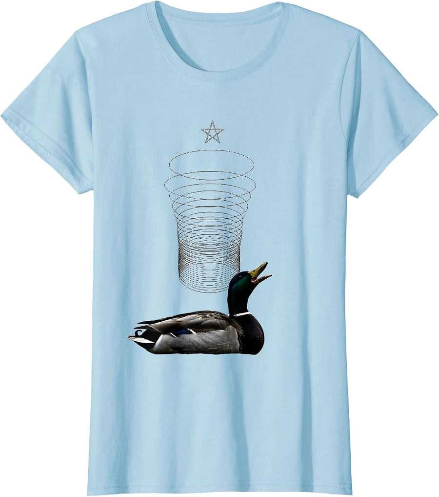 Women's Mallard Call Star Line Art Duck Lover Christmas Humor T-Shirt - Baby Blue