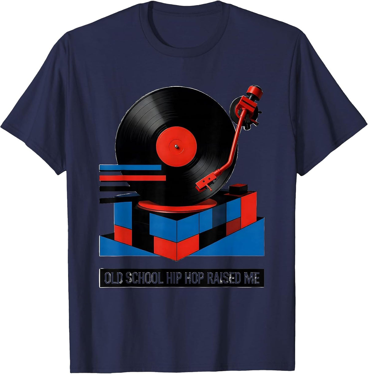 Men's Old School Hip Hop Raised Me Retro Streetwear Vintage T-Shirt - Navy Blue