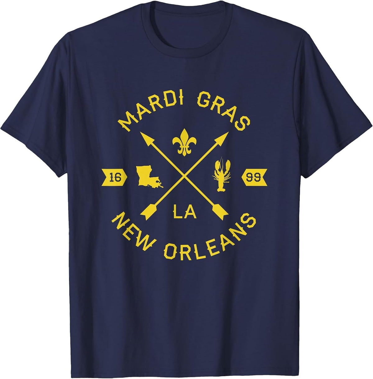 Mardi Gras Arrows New Orleans Crawfish Vintage T-Shirt - Navy Blue