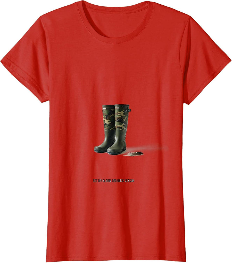 Women's Set My Alarm For Duck Season Camo Hunting Youth Waterfowl T-Shirt - Red
