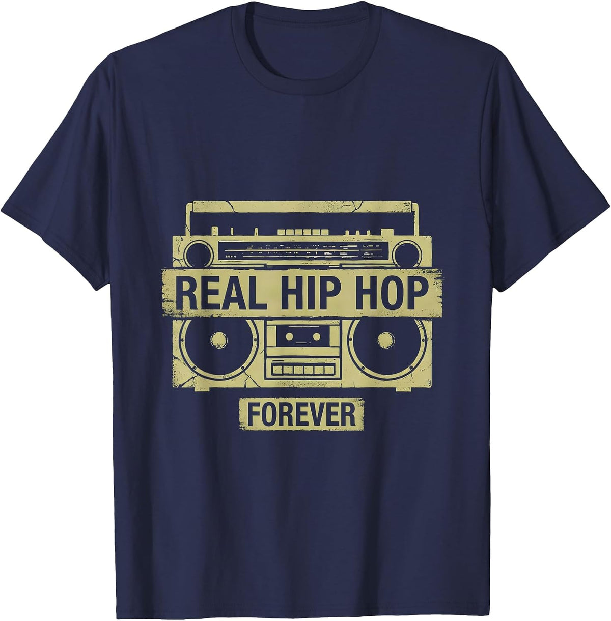 Real Hip Hop Forever Graphic Design T-Shirt - Navy Blue