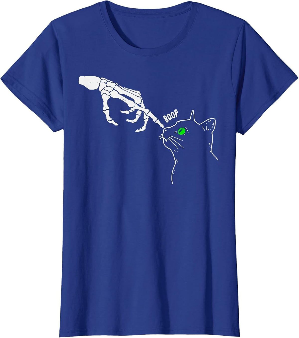 Skeleton Hand Boop On A Cat's Nose Funny Halloween Graphic T-Shirt - Royal Blue