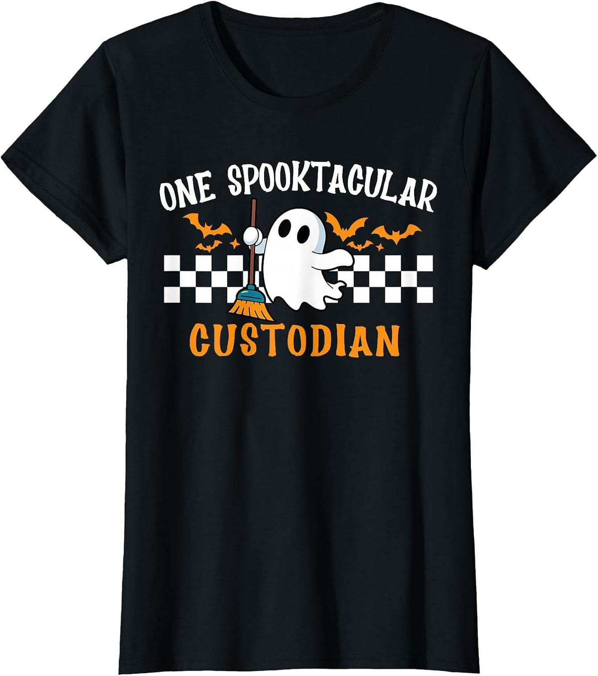 Spooktacular Custodian School Janitor Custodian Halloween T-Shirt - Black