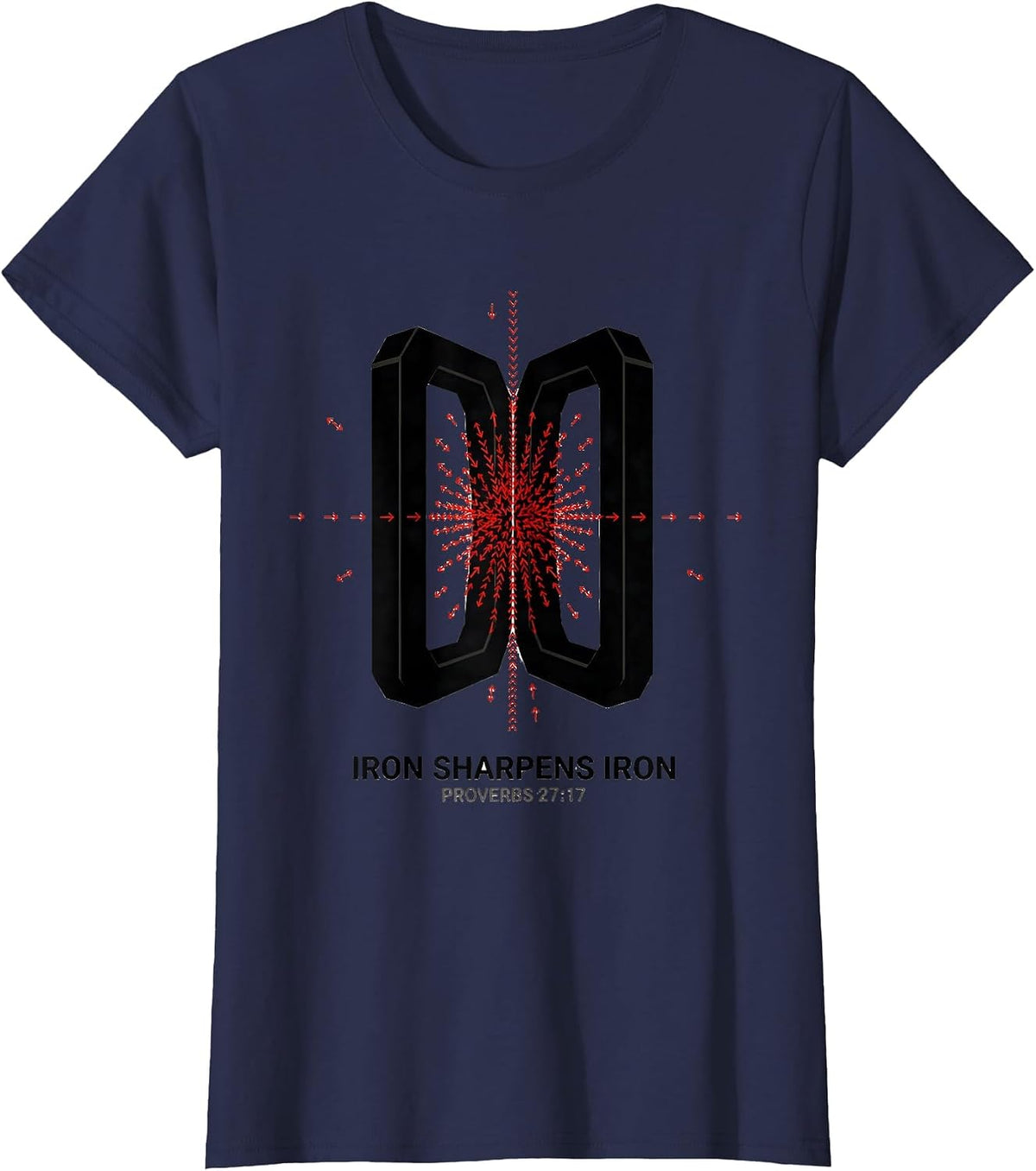 Women's Iron Sharpens Iron Proverbs 27:17 Christian Men Gym Workout T-Shirt - Navy Blue