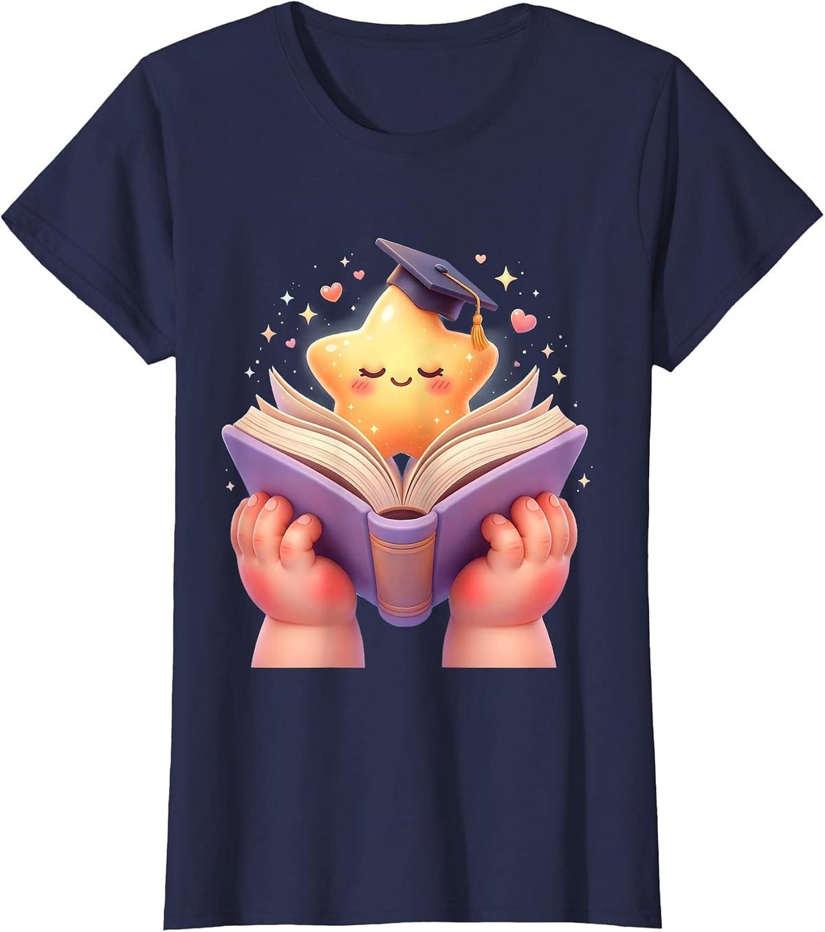 Women's Special Education Teacher Open Book Star Design T-Shirt - Navy Blue