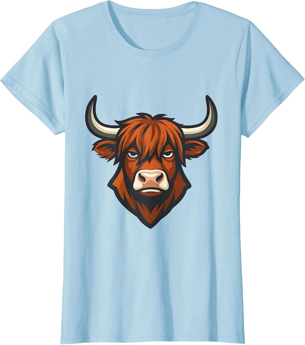 Women's Highland Cow Compact Mascot Farm Humor Novelty T-Shirt - Baby Blue