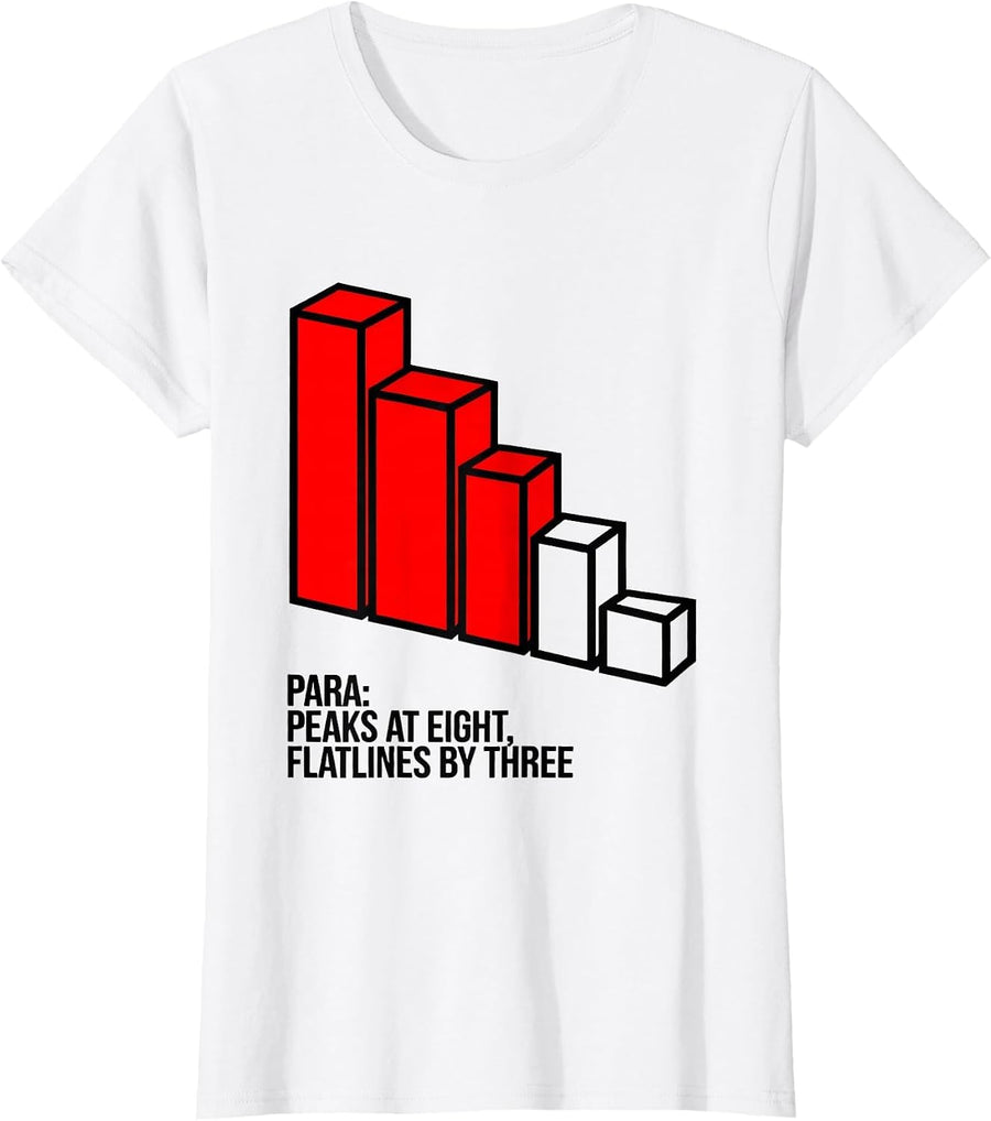 Women's Para Peaks At Eight Flatlines By Three Funny Paraeducator T-Shirt - White
