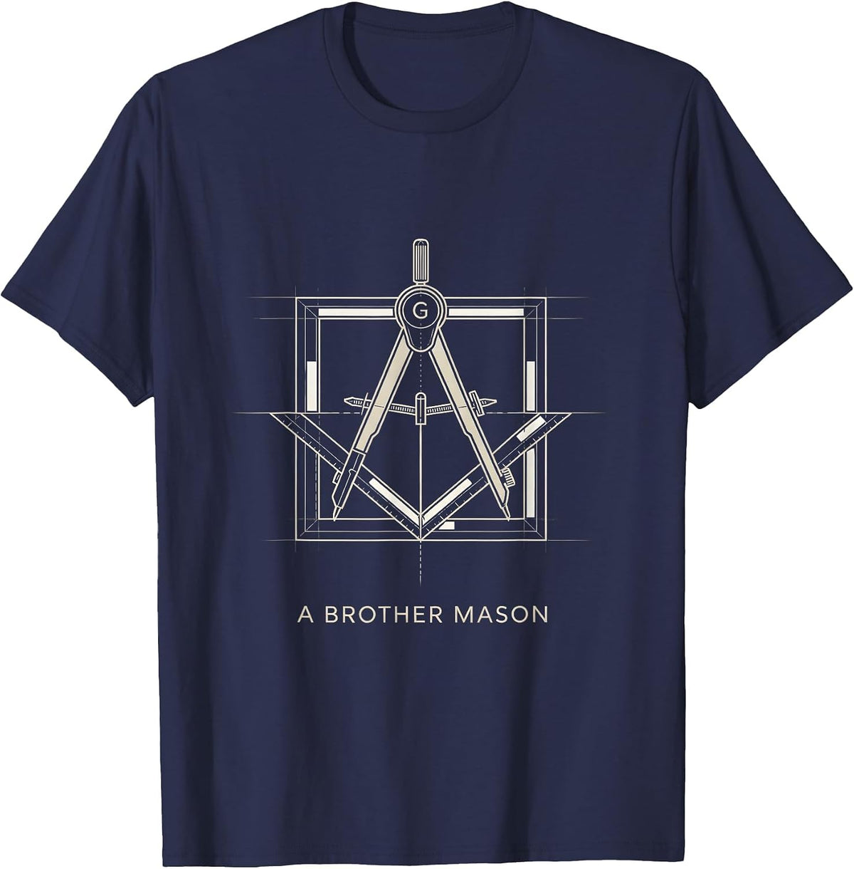 A Brother Mason Minimalist Masonic Square And Compass T-Shirt - Navy Blue