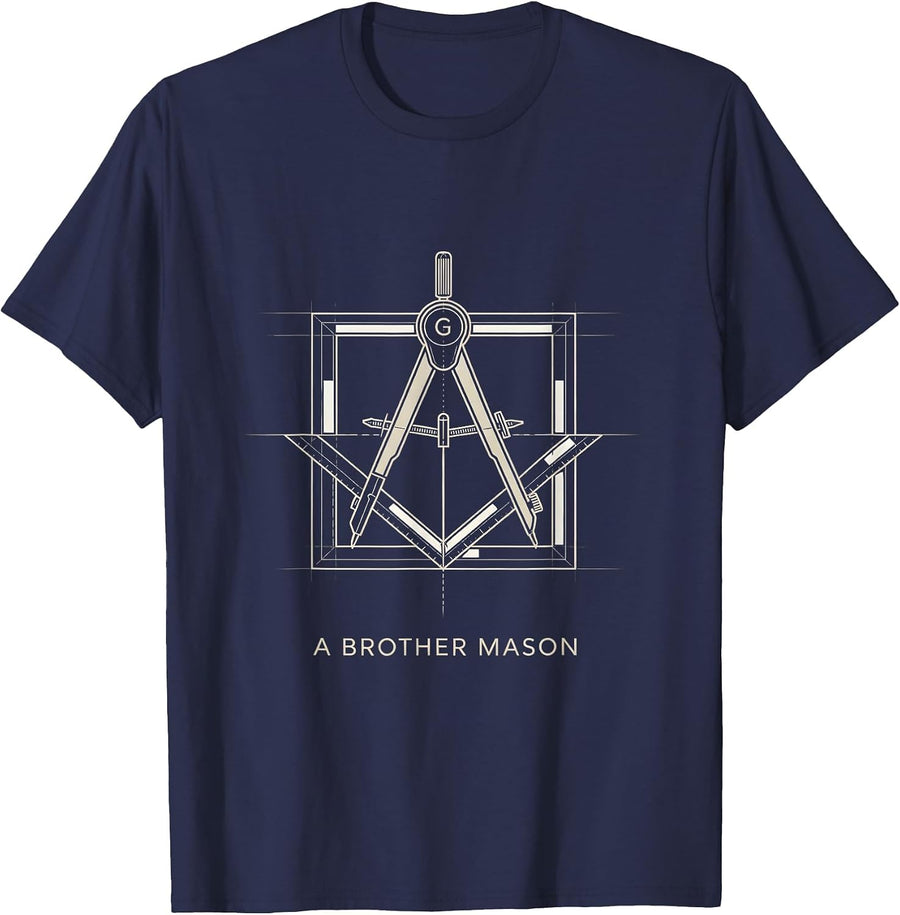 A Brother Mason Minimalist Masonic Square And Compass T-Shirt - Navy Blue