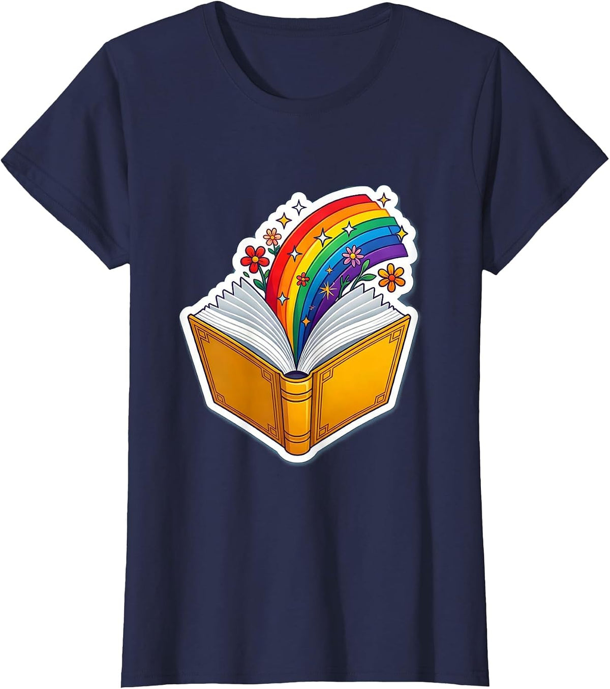 Women's Special Education Teacher Rainbow Book Graphic T-Shirt - Navy Blue