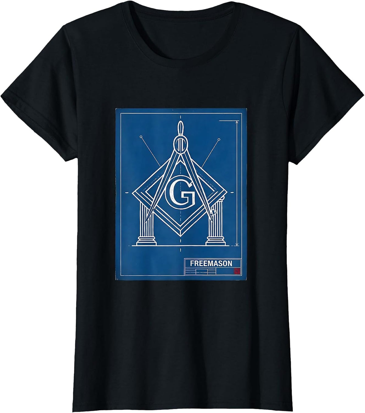 Freemason Technical Blueprint Square And Compass Fraternal T-Shirt - Black