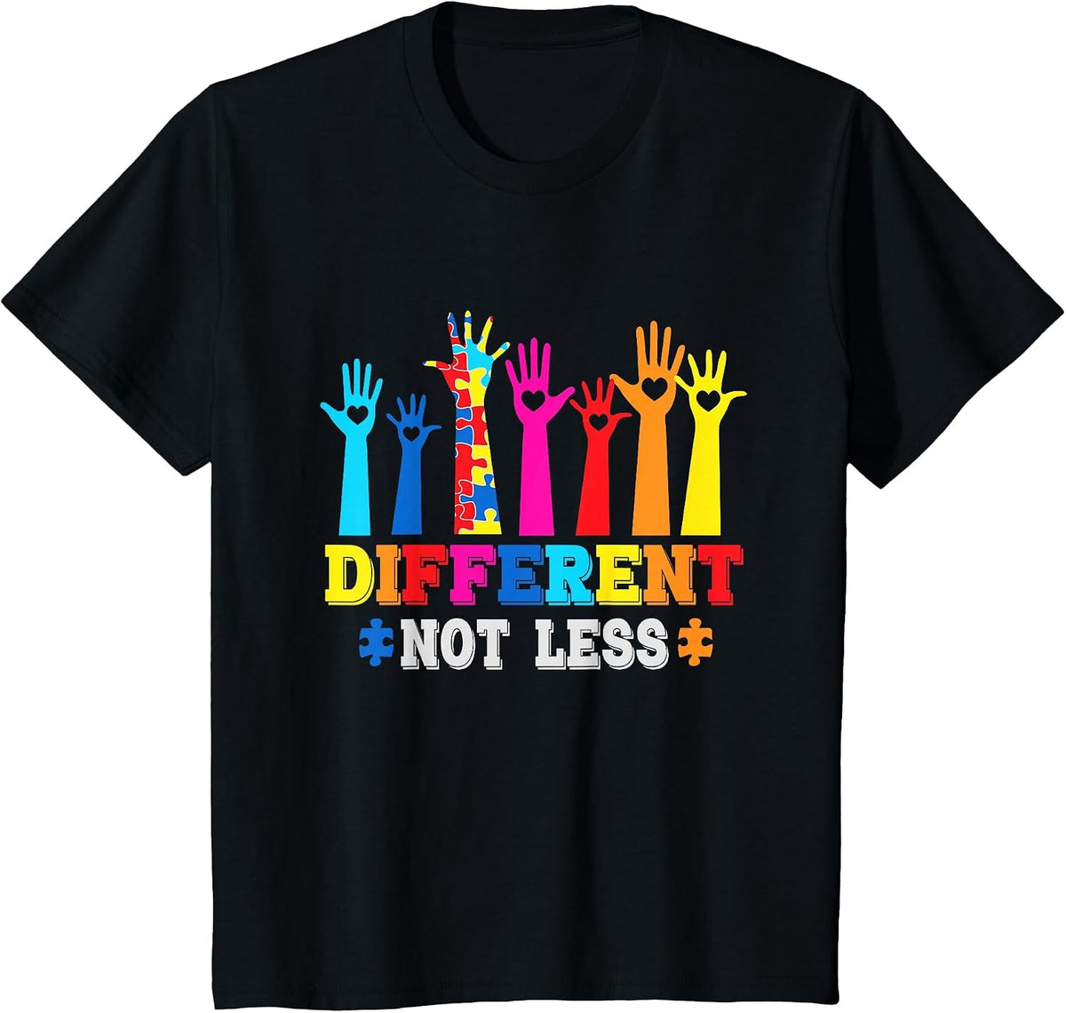 Autism Awareness, Different Not Less, Support Autism T-Shirt - Black