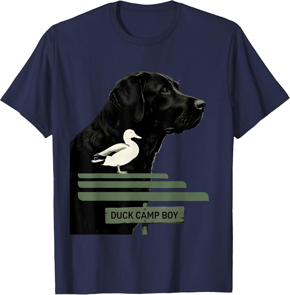 Men's Duck Camp Boy Silhouette Labrador Retriever Duck Hunting T-Shirt - Navy Blue