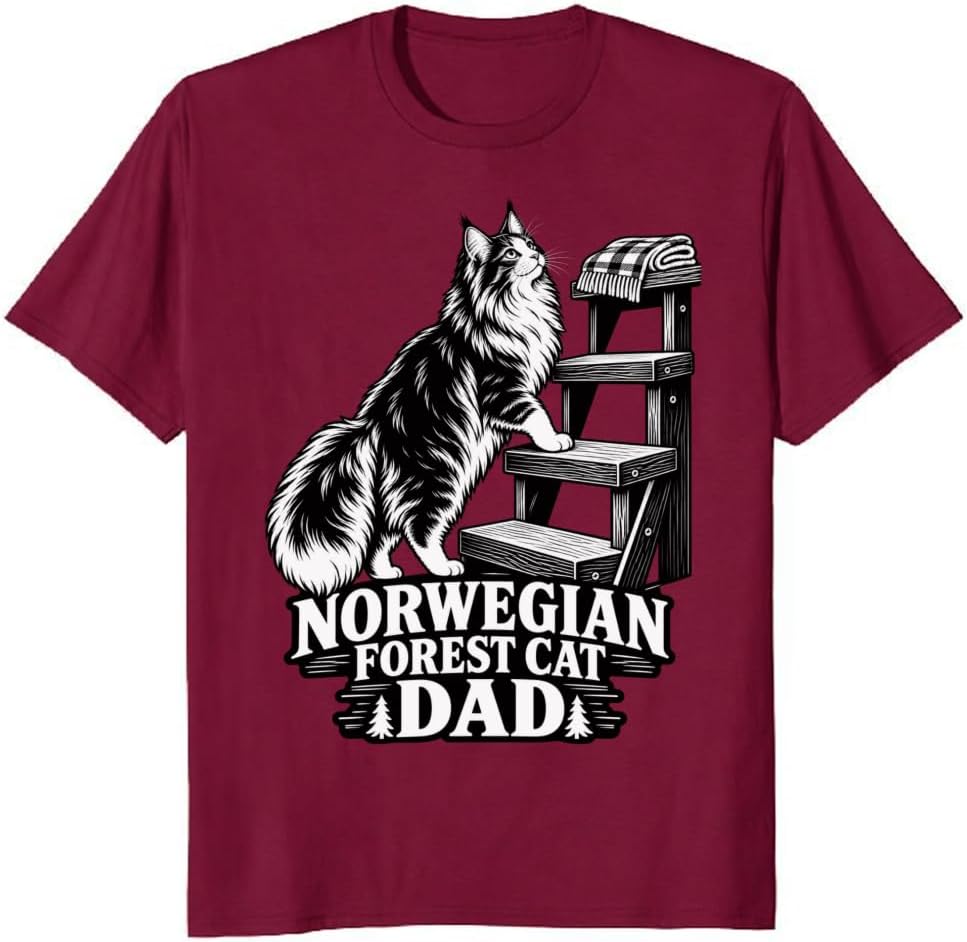 Norwegian Forest Cat Dad T-Shirt Minimal Pine Lookout Graphic Tee - S3